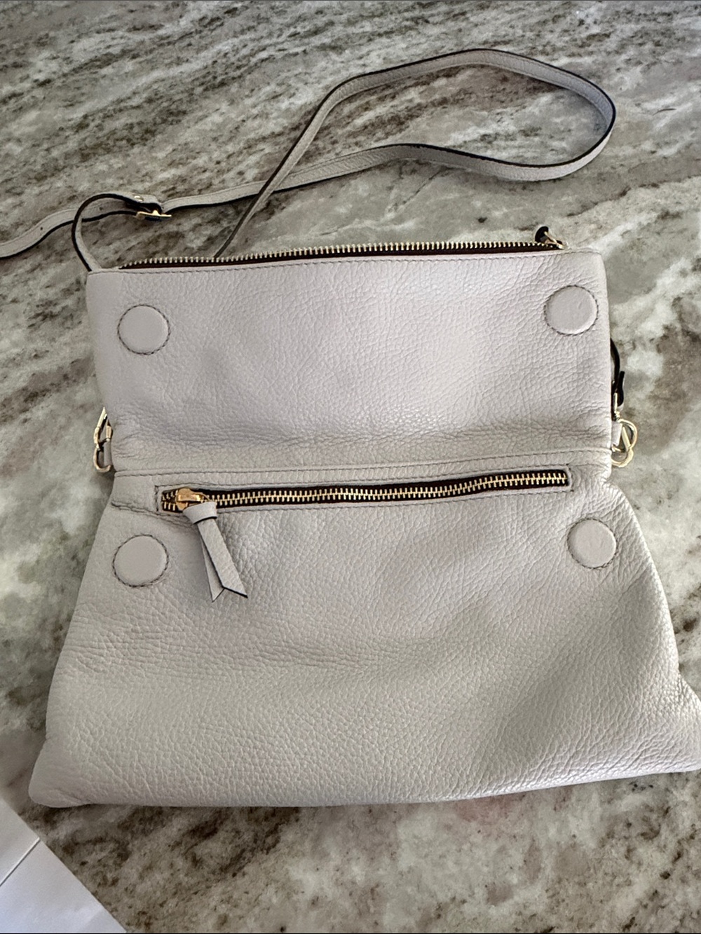 Pebbled Leather Crossbody Bag in Light Gray - Picture 4 of 8